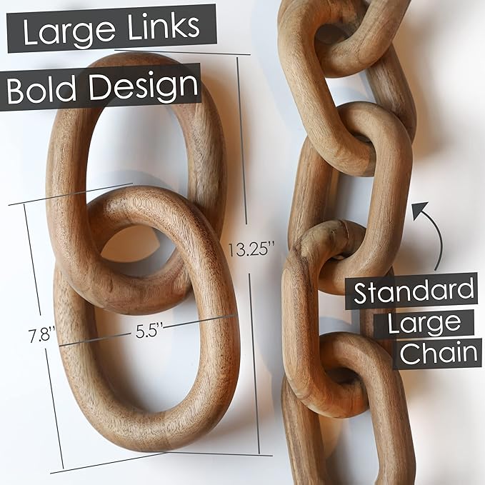 Product Elevations Wood Chain Link Decor – 13” Wooden Decorative Object for Coffee Table Decor and Neutral Decor for Home – Modern Knot Accent for Shelf Styling, Books, or Housewarming Gifts