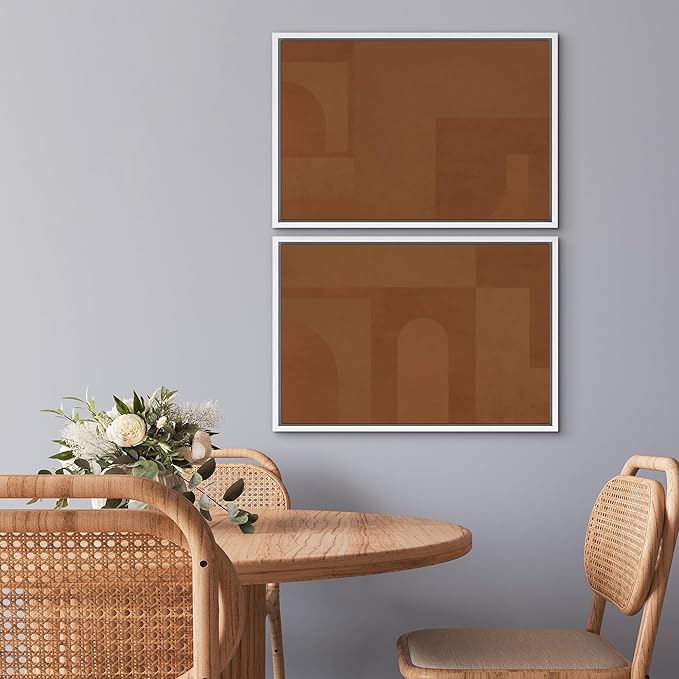SIGNWIN Framed Canvas Print Wall Art Set Mid-Century Brown Polygon Landscape Abstract Shapes Digital Art Modern Art Decorative Minimalism Vintage for Living Room, Bedroom, Office - 24"x36"x2 White
