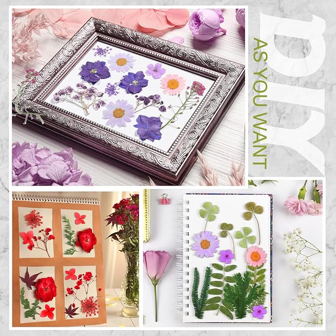 Nuanchu Dried Flower for Crafts Resin Pressed Flowers Bulk Real Dried Wildflowers Leave Natural with Tweezer for Resin Mold Scrapbooking DIY Nail Soap Candle Cake Card Making Christmas Craft Supplies