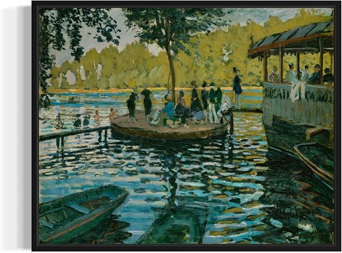 Bain à la Grenouillère Claude Monet Wall Art Print Poster, Impressionist Painting Wall Art Wall Decor, for Bedroom and Living room Bathroom Decor 115 (Bain à la Grenouillère, 8 x 10 inches, Black Frame)
