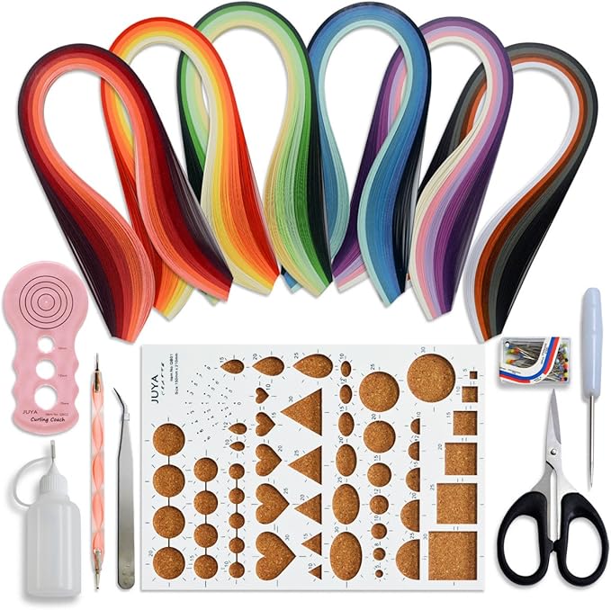 JUYA Paper Quilling Kits with 30 Colors 600 Strips and 8 Tools (Paper Width:3mm, Pink Tools)