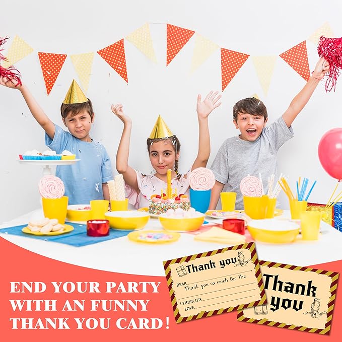 Magic School Kids Thank You Cards, Magical Wizard Thank You Card For Halloween Birthday Party, Kids Birthday Cards Fill In The Blank, 20 Pack Cute Greeting Cards With Envelopes For Boys Girls, 004