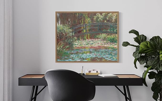 Water Lily Pond Claude Monet Wall Art Print Poster, Impressionist Painting Wall Art Wall Decor, for Bedroom and Living room Bathroom Decor 115 (Water Lily Pond, 11 x 14 inches, Wood Frame)