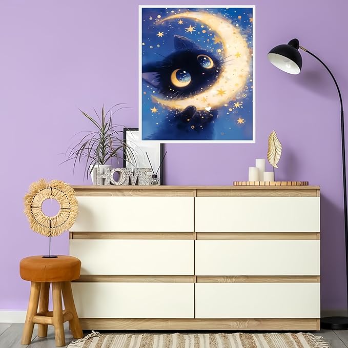 Painting by Numbers Kit for Adults Beginner,Black Cat Color by Numbers for Adults,Starry Moon Adult Paint by Number Kits on Canvas,Paint by Numbers Easy Oil Painting for Home Wall Decor 11.8X15.7 Inch