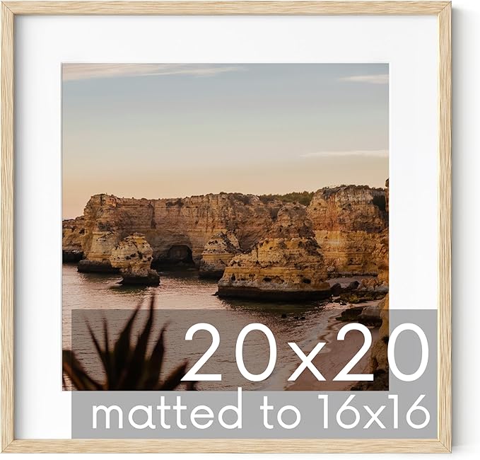 HAUS AND HUES Beige Oak Wood 20x20 Picture Frame Matted to 16x16 - Square Frame with Plexiglass, Elegant Frame for Wall Display (20x20 in, Beige, Set of 1)