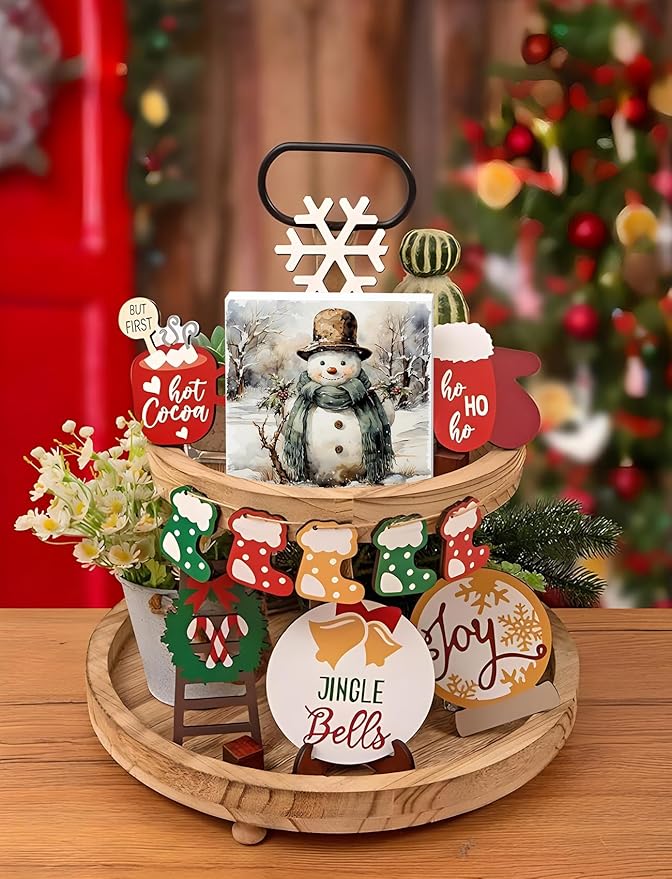 Vintage Snowman Winter Christmas Wooden Box Sign, Snowman Christmas Decorations, Rustic Xmas Winter Snowy Forest Wood Signs for Home Office Desk Shelf Tabletop Decor, 5x5 Inch Decorative Signage