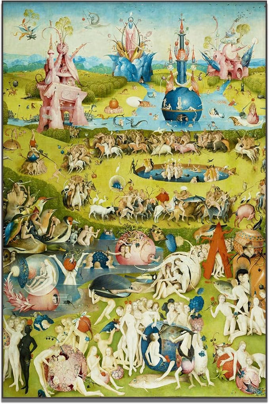 OKRA Hieronymus Bosch Canvas Wall Art Paradise on Earth Poster Famous Master Oil Painting Printing Room Aesthetic Decoration Suitable for Home Office Classroom Wall Decorate Unframed(12x18in/30x45cm)