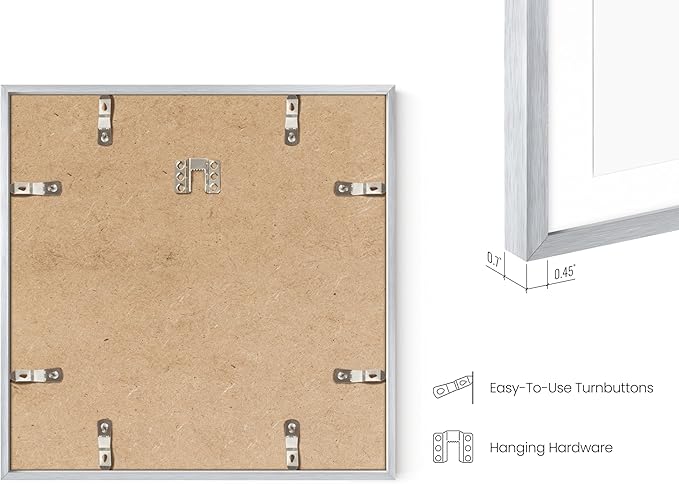 HAUS AND HUES 12x12 Silver Metal Picture Frames Matted to 8x8 - Features Premium Aluminum & Hanging Hardware, Shatterproof Plexiglass - Ideal for Home, Room, Office (12x12 in, Silver, Set of 25)