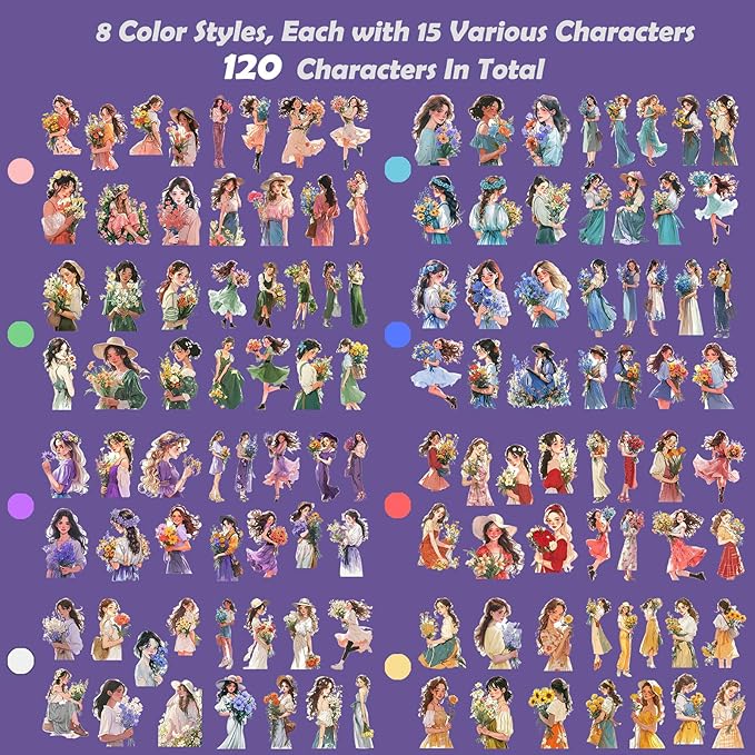 Scrapbook Stickers Set, 120Pcs Girl Sticker for Journaling and Scrapbooking, Junk Journal Supplies, PET Transparent Materials, Women People Ladies Planner DIY Arts Craft