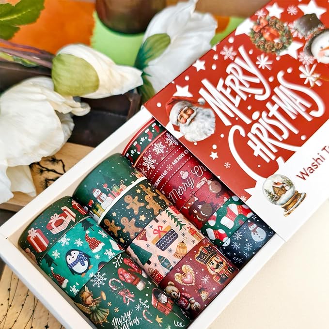 27 Rolls Christmas Washi Tape, Aesthetic Colored Decorative Cute Scrapbook Tape for Scrapbooking Supplies Journaling Craft Junk Journal