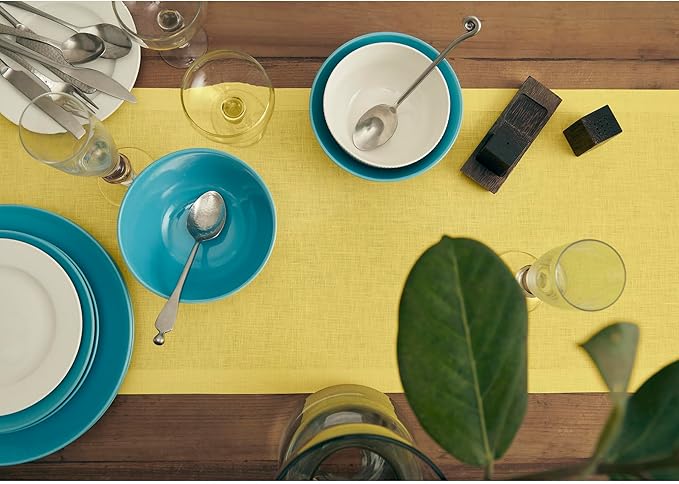 Solino Home Linen Table Runner 48 Inches - 100% Pure Linen Sunshine Yellow Table Runner 14 x 48 Inch Ideal for Dresser and Coffee Tables, Spring, Easter - Fete