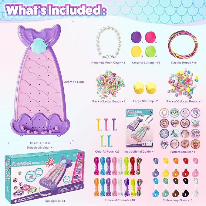 2-in-1 Friendship Bracelet Making Kit, Arts and Crafts for Girls Ages 8-12, Jewelry Making Kit＆DIY Travel Activity Toys Set, Christmas Birthday Gifts for 6 7 8 9 10 11 12 Year Old Teen Girls (Purple)