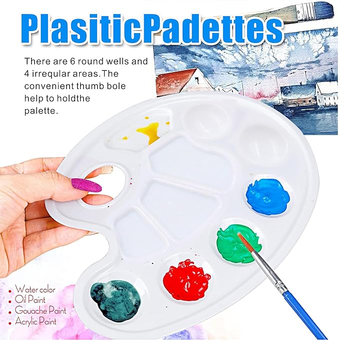 22PCS Oval Paint Tray Palettes with Thumb Hole Plastic Paint Pallets for Kids and Students Ideal for Craft DIY Painting and Birthday Painting Party White Color Durable and Easy to Clean. White