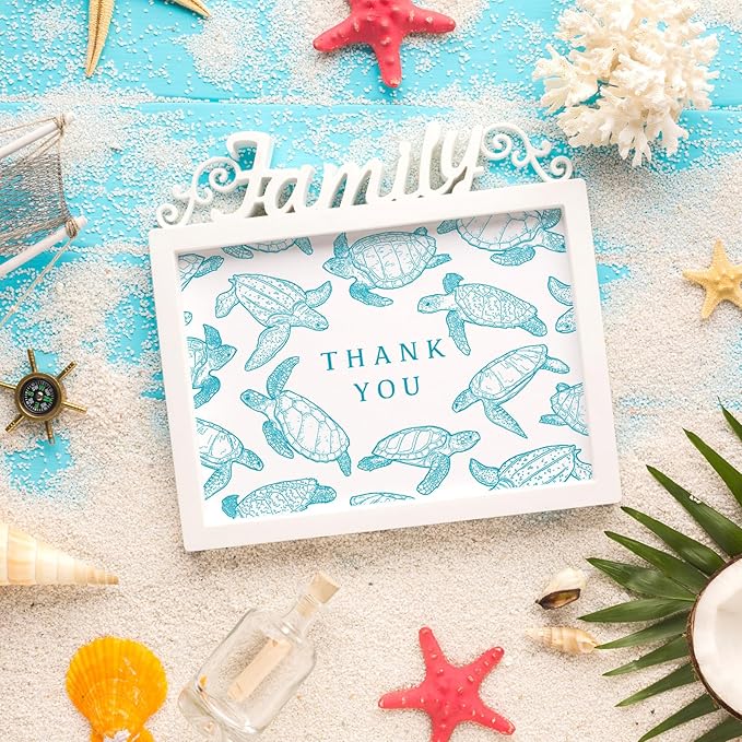 Whaline 24 Pack Ocean Thank You Card Greeting Cards with Envelopes Stickers Teal Sea Turtle Blank Note Cards for Summer Birthday Baby Shower Party Supplies