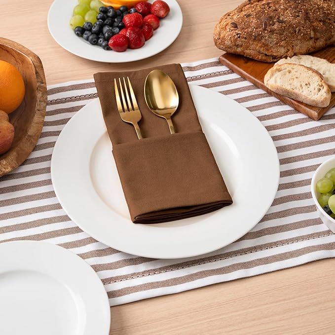 Blue Needles Solid Cloth Napkins Set of 12 Nut Brown 100% Cotton Dinner Napkins 18x18 inches - Soft, Reusable, Absorbent & Washable Linen, Ideal for Christmas Events, Parties & Everyday Use