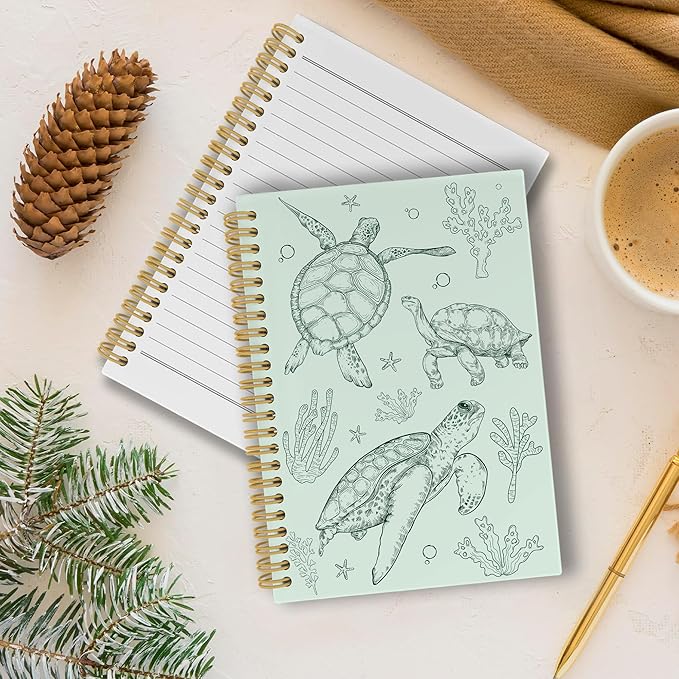 Sea Turtle Journal Notebook - Ocean Sea Life Coastal Themed Aesthetic Notebooks College Ruled for Office School Classroom, Gifts for Women Girls Kids, Hardcover Spiral Notebook 5.5"x8.3"