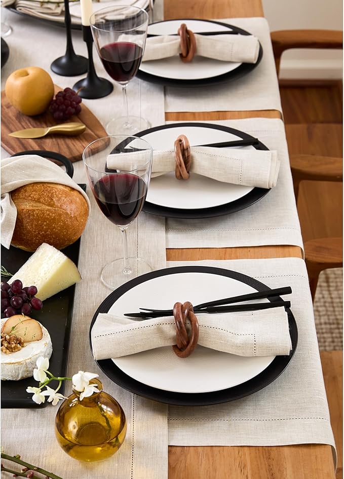 Solino Home Linen Placemats Set of 4 - Classic Hemstitch Light Natural Placemats 14 x 19 Inch - 100% Pure Linen Table Mats for Spring, Easter