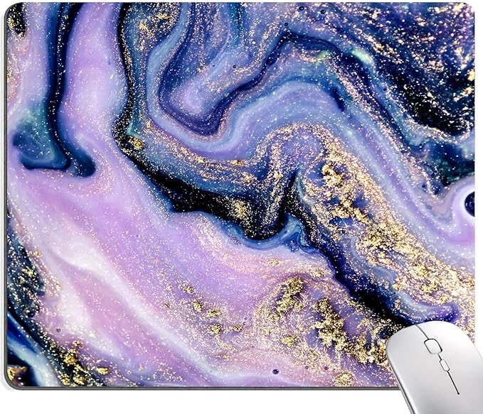 Mouse Pad, Purple Navy Gold Marble Mouse Pad, Premium-Textured Marbling Mouse Mat Square Waterproof Non-Slip Rubber Base Computer Mousepads for Office Laptop Desk