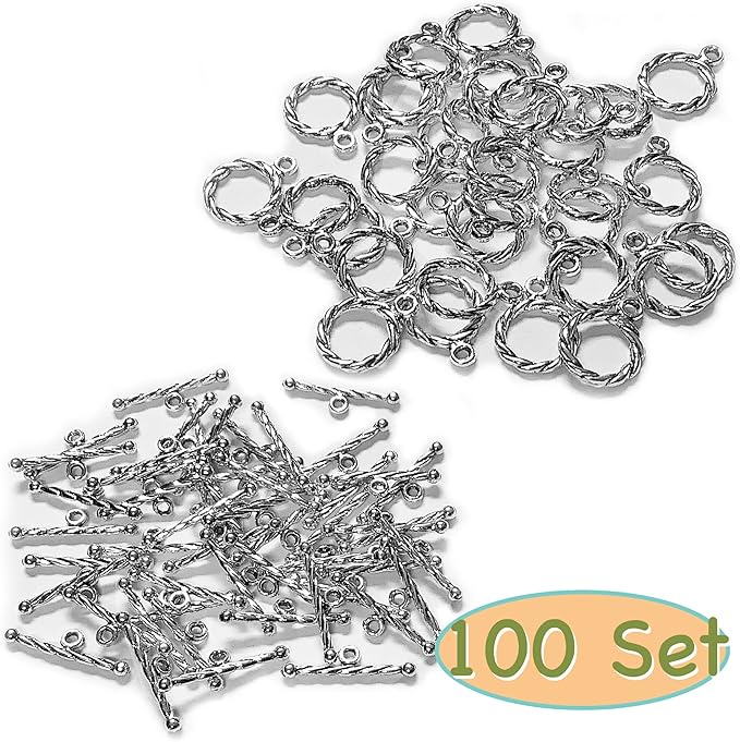 Silver Clasp Toggle Swirl Clasps Toggle Findings for Necklace Making kit 100 Set