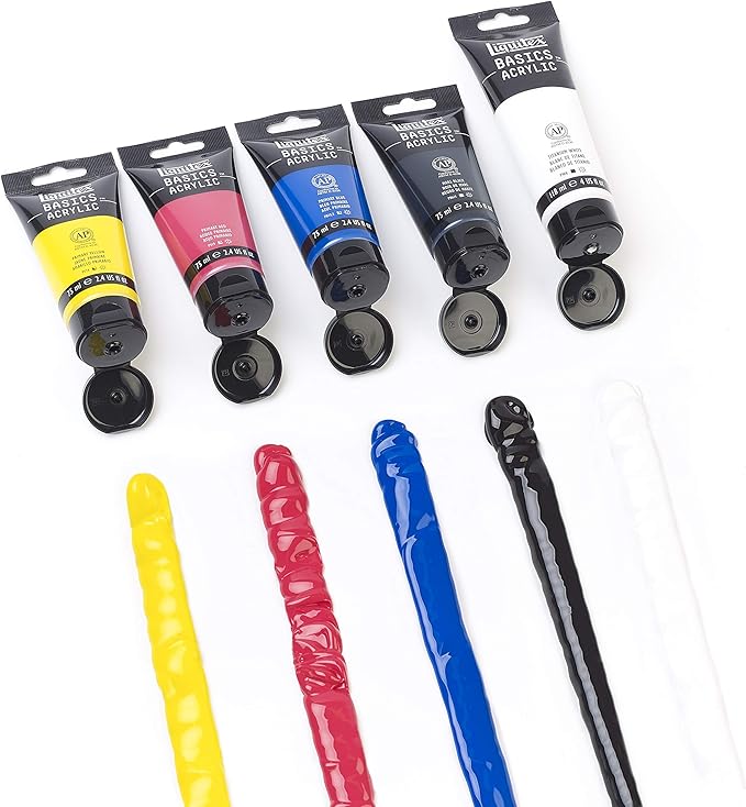 Liquitex BASICS Acrylic Paint Set, 4 x 75ml (2.4-oz), 1 x 118ml (4-oz) Essentials Paint Set