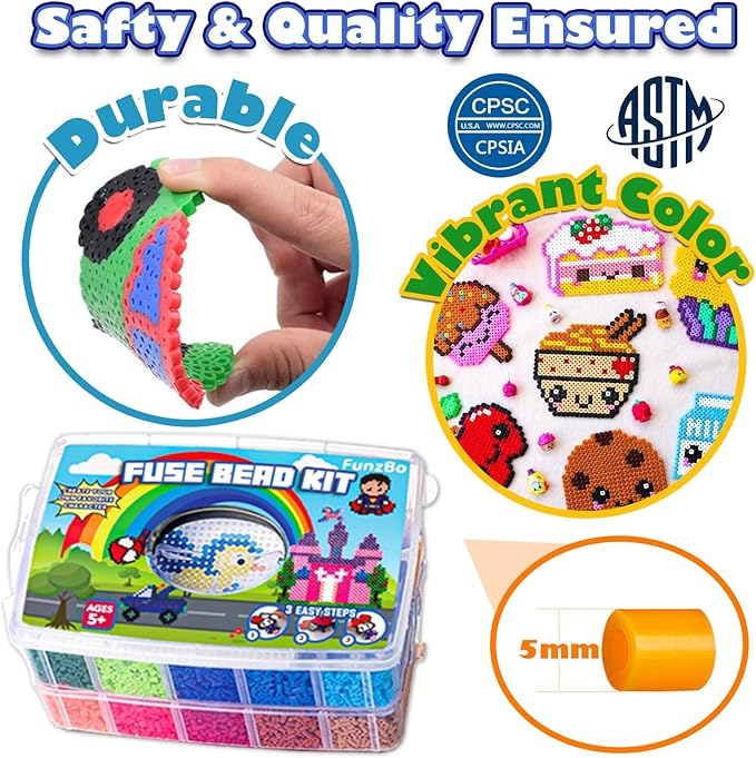 FUNZBO 23000 5mm Fuse Beads Kit - 22 Colors | 106 Patterns, Christmas Home School Arts and Crafts Supplies for Kids, Toys Set, Art Decorations for Room, Christmas Gifts for Girls and Boys Age 5+