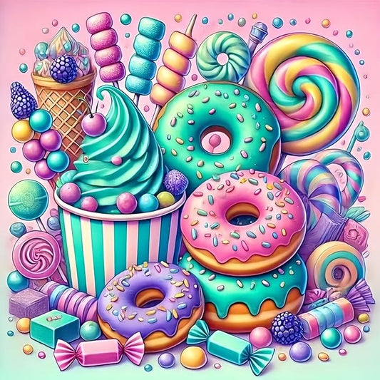 Diamond Art Kits for Adults Dessert, DIY 5D Diamond Painting Kit for Beginners, Full Round Drill Gem Art Dots for Adults, Diamond Dots Paintings Crafts Home Wall Decor 14X14 Inch