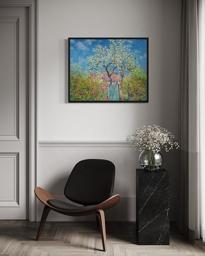 Poirier En Fleurs Claude Monet Wall Art Print Poster, Impressionist Painting Wall Art Wall Decor, for Bedroom and Living room Bathroom Decor 115 (Poirier En Fleurs, 8 x 10 inches, Black Frame)