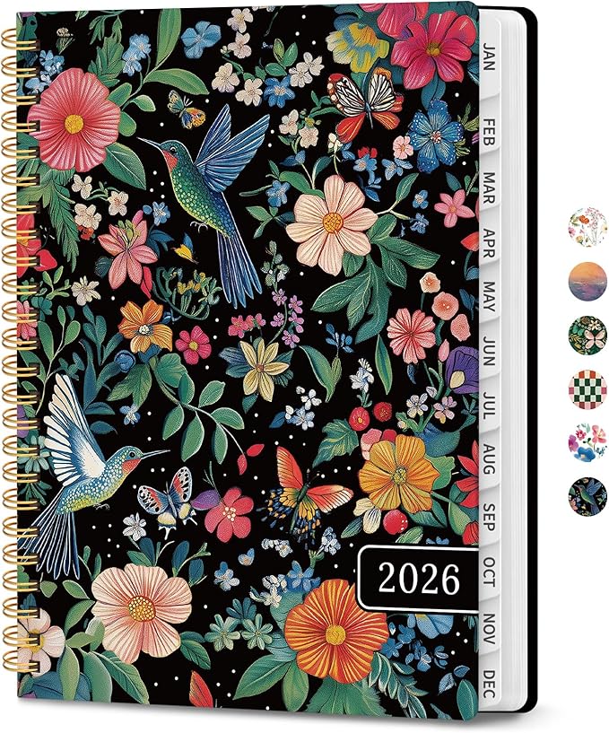 2026 Planner, Weekly and Monthly Calendar Planner for Women, Jan 2026 - Dec 2026, Hardcover Planning Agenda book with Tabs, Spiral Bound, Inner Pocket, Perfect for School Office Supplies, 6.3" x 8.5" - Hummingbird