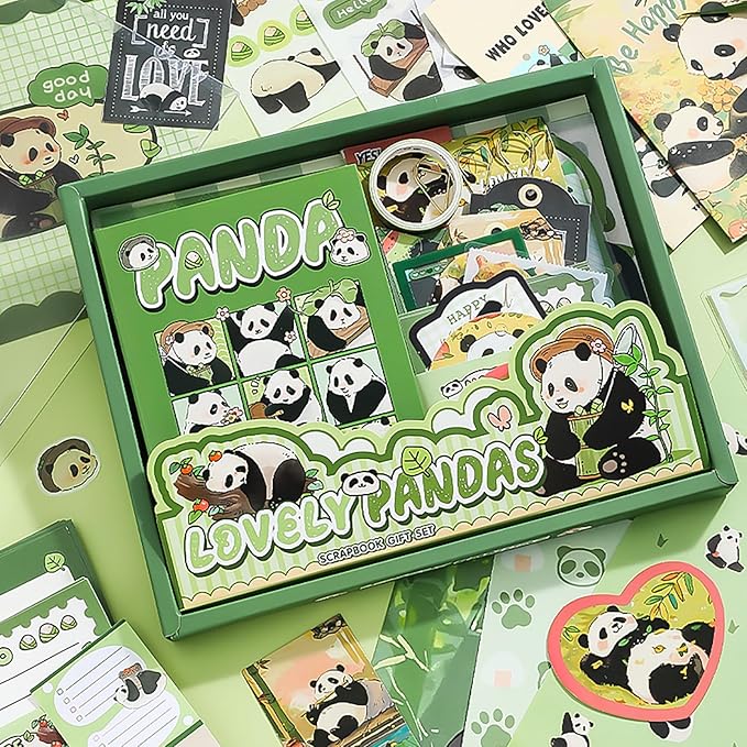 Auguro Cute Panda Scrapbook Kit A6 Grid Notebook Scrapbook Starter Kits for Adults Junk Journal Kit journaling Supplies kit Craft DIY Gift for Adult Teen Girl