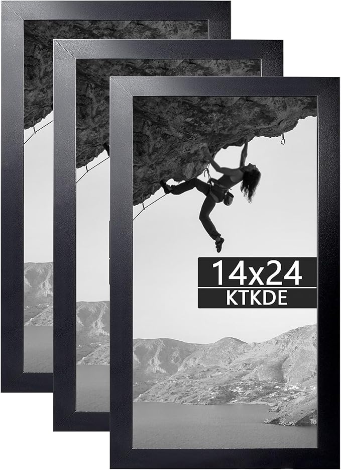 KTKDE 14x24 Studio Gallery-3 pack, 24x14 Poster Black Frame Wooden, Vertical & Horizontal Wall Hanging Picture Frame for Photos, Posters & Art Prints