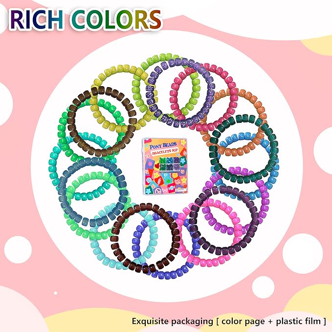 LIS HEGENSA Pony Beads Bulk,Kandi Beads for Necklace Jewelry Making Hair Braiding,Bracelets Making Kits,Hair Bead,Bracelet Plastic Bead for Crafts Braids Girls(24 Color,1000PCS)