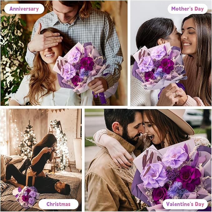 HUACHIPLUS Natural Eternal Flowers Gift: Preserved Flowers Bouquet, Anniversary, Birthday, Mom Gifts for her-Flowers for Delivery Prime-Purple Forever Flower Arrangement (Violet)