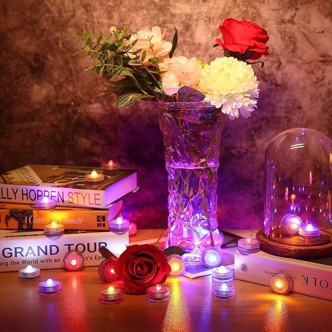 HL Submersible LED Lights,RGB Small LED Light,100 Hours Waterproof Flameless Led Lights Battery Powered for Wedding Home Vase Festival Party Decoration 24pcs(Built-in 48 Batteries)