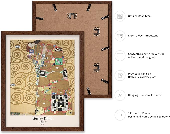 Poster Master Vintage Gustav Klimt Poster - Retro Fulfillment Print - Art Nouveau - Abstract Art - Symbolism Art - Aesthetic Art - Classic Painting - Living Room Wall Decor - 16x20 Brown Framed