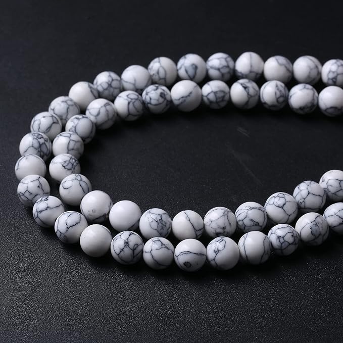 38pcs 10mm Natural Stone Beads White Turquoise Gemstone Round Loose Beads for Jewelry Making Crystal Energy Stone Healing Power DIY Bracelets (10mm, White Turquoise)