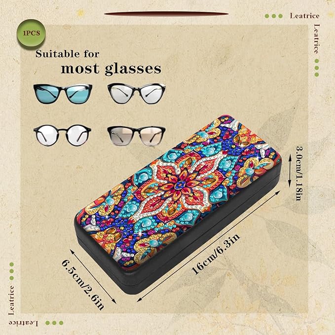 Leatrice Mandala Diamond Art Kits for Adults Small Diamond Painting Kit Eyeglasses Case Gem Art Paint by Diamonds Dot 5d Diamond Art DIY for Beginner Women
