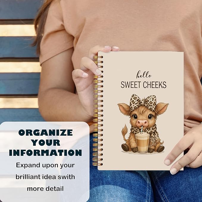 Hello Sweet Cheeks Highland Cow Notebook, Coquette Preppy Leopard Bow Cow Journal, Highland Cows Gifts Spiral Notebook Journal for Note Taking, Cows Office Supplies, 5.5x8.3 Inch