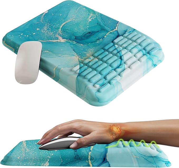 MEKASS Mouse Pad with Wrist Rest, Ergonomic Slope Mousepad for Carpal Tunnel Pain Relief, Memory Foam Desk Computer Wrist Support Mouse Pad with for Office Home (Green Marble)