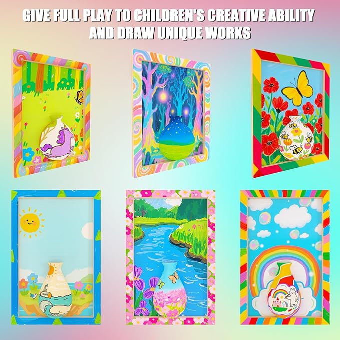 FTBox Crafts Gift for Girls, DIY 3D Felt Flowers Wooden Vase Picture Frame Painting Kit, Arts and Crafts Project for Kids Age 6 7 8 9 10 11 12 Years Old (Felt Flowers)