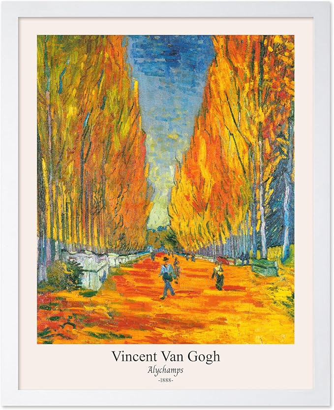 Monem Art Vintage Van Gogh Poster - Retro Alychamps Print - Les Alyscamps Art - Impressionism Art - Fine Art - Classic Painting Art - Great Bedroom or Office Wall Decor - 16x20 White Framed