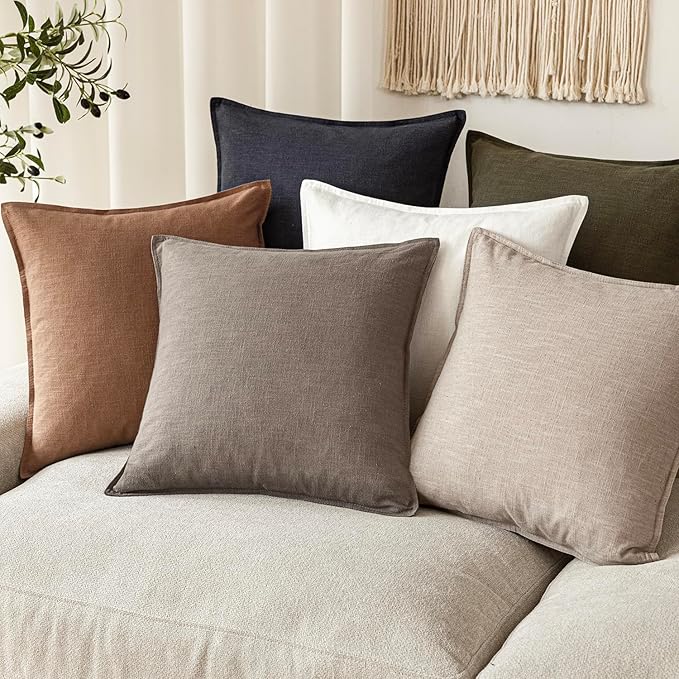Foindtower Set of 2, Decorative Linen Soild Throw Pillow Covers Soft Accent Euro Cushion Case Farmhouse Neutral Pillowcase for Chair Couch Sofa Bedroom Living Room Home Decor 16 x 16 Inch Brown Tan