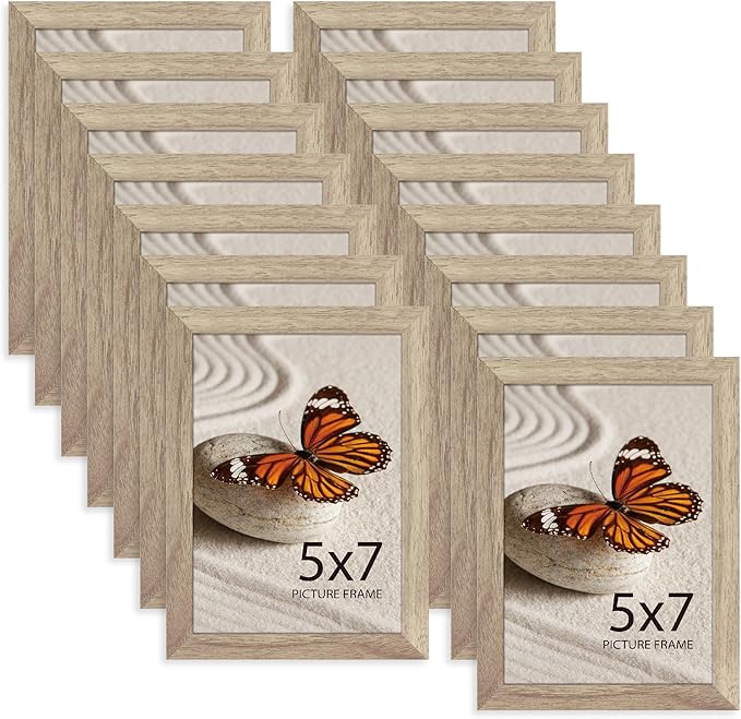 Memory Island 5x7 Photo Frames for Wall and Tabletop Display, 5 by 7 Walnut Wood Grain Picture Frames with HD Plexiglass, Set of 15