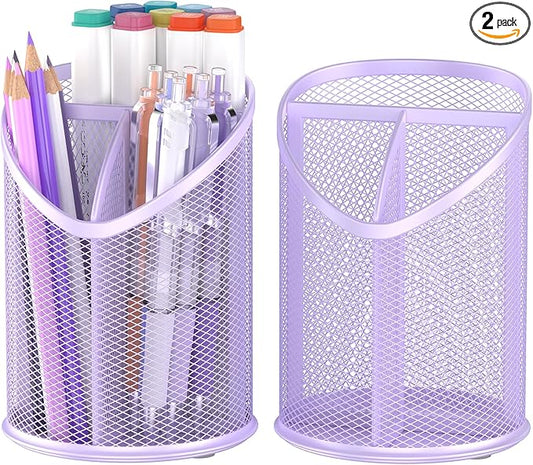 2 Pack Pen Holder Mesh Round Pencil (Purple)