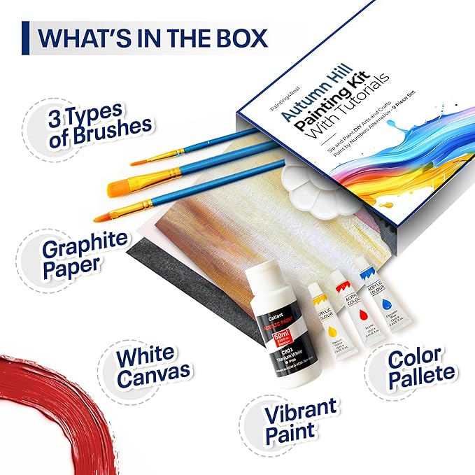 Painting4Real DIY Art Painting Kit for Adults – Learn to Paint Autumn Hill with Video Tutorials – 9 Pieces Acrylic Paint Set for Adults –Perfect Christmas Crafts & Holiday Gifts for Art Lovers
