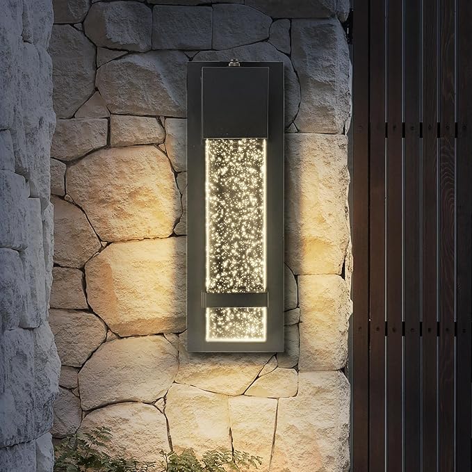 ASD LED 13" Bubble Glass Wall Light Fixture, Outdoor Dusk to Dawn Sconce | 3CCT, Waterproof, Photocell, ETL Listed | 12W 500LM 3000-5000K 120V | Exterior Lantern, Porch Lighting | Black