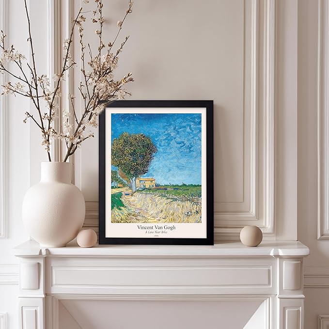 Monem Art Vintage Van Gogh Poster - Retro A Lane near Arles Print - Impressionism Art - Fine Art - Classic Painting Art - Landscape Art - Great Bedroom or Office Decor - 8x10 Black Framed