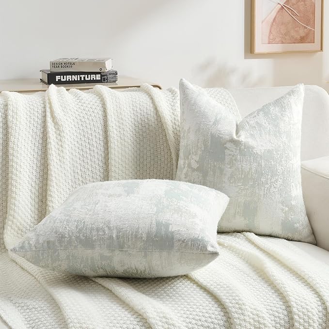 FUTEI Light Blue White Decorative Throw Pillow Covers 12x20 Inch Set of 2,Jacquard Weave Pillow Case in Soft Faux Cashmere,Modern Home Decor for Couch Living Room