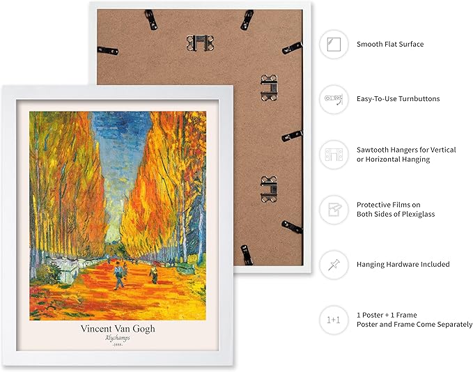 Monem Art Vintage Van Gogh Poster - Retro Alychamps Print - Les Alyscamps Art - Impressionism Art - Fine Art - Classic Painting Art - Great Bedroom or Office Wall Decor - 16x20 White Framed