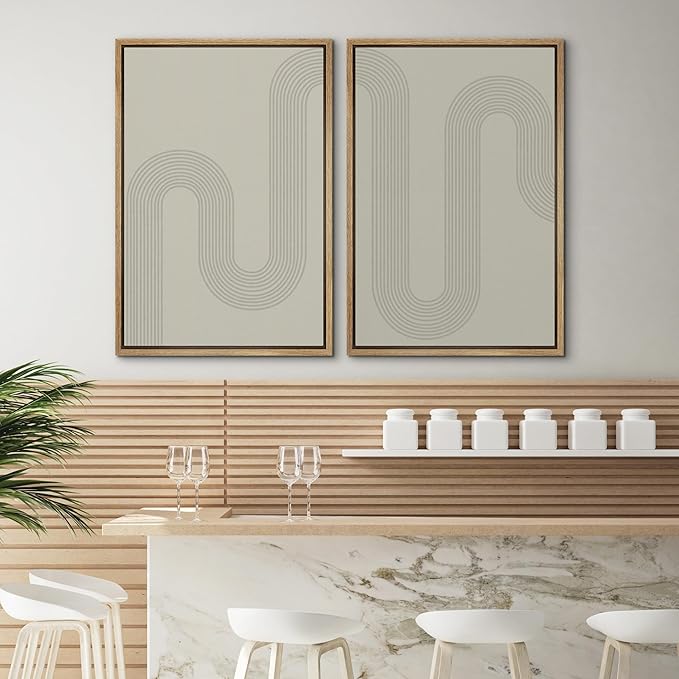 SIGNWIN Framed Canvas Print Wall Art Set Geometric Tan Pastel Color Field Landscape Abstract Shapes Cozy Neutral Modern Art Minimalism Decorative for Living Room, Bedroom, Office - 16"x24"x2 White