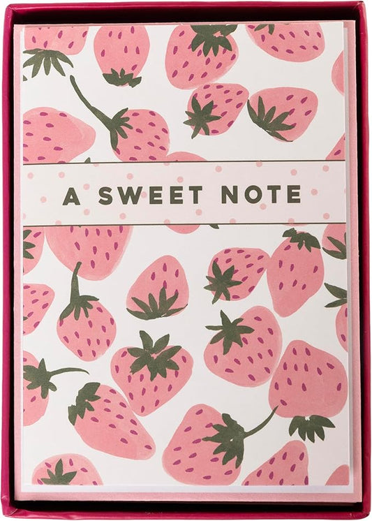 Graphique Pink Strawberries Boxed Cards, 16 Pack Set, All Occasion Greeting Cards with Envelopes, Blank Inside for Personalized Notes, 3.25" x 4.75"